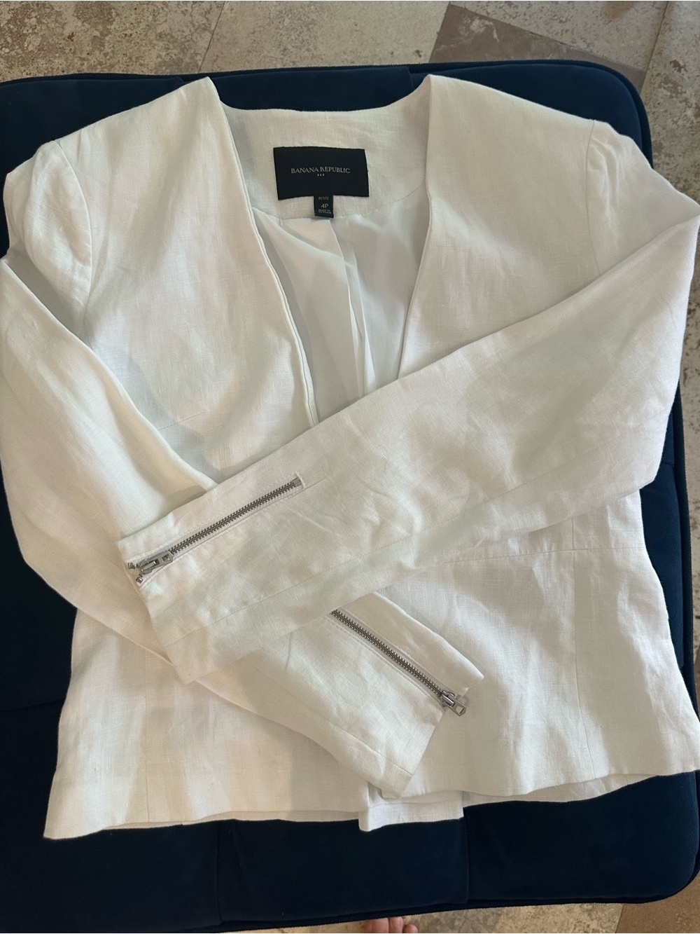 Banana Republic Women's White Zip-Sleeve Linen Blend White Jacket